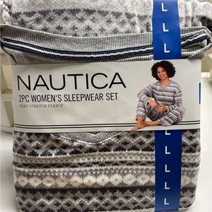 Nautica Women’s Silky Stretch Fleece Pajamas Size L Gray print